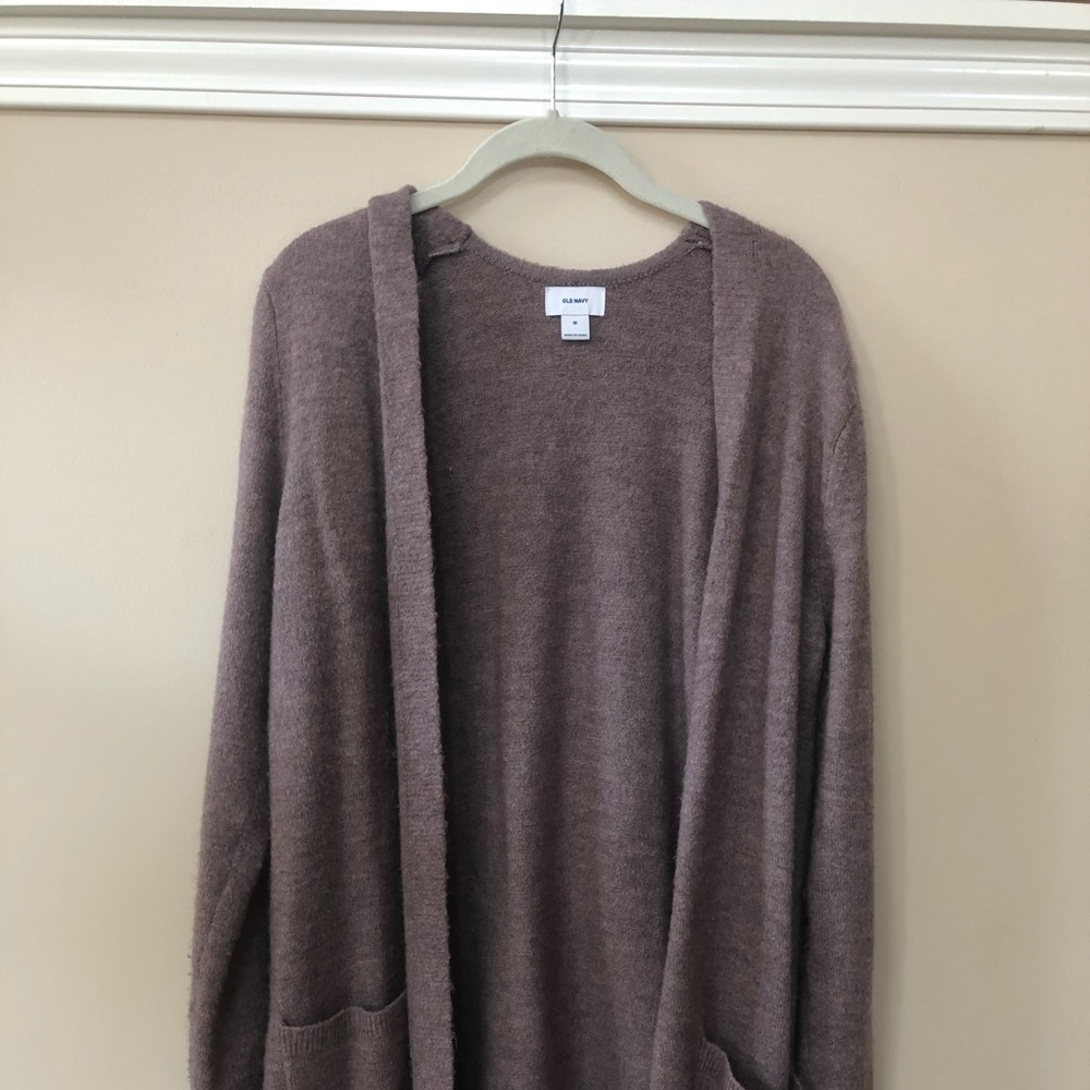 Old Navy Mauve Knee-Length Open Sweater, M
